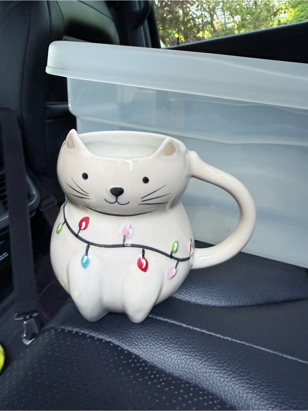 Whimsical Cat-Shaped Ceramic Mug with Colorful Light Accents - Cream